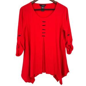 Ali Miles Womens Size Small Red Unique Blouse Shirt Top Wearable Art Abstract